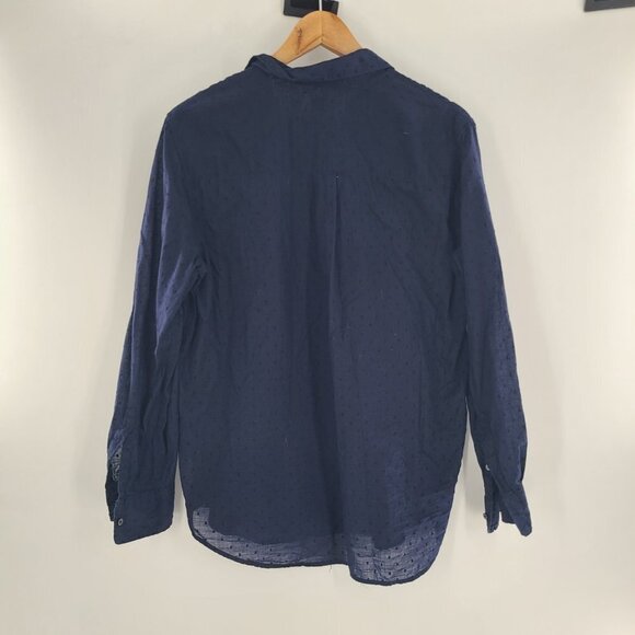 Gap Navy 100% cotton navy Swiss dot 4 button blouse size Medium - Picture 5 of 6
